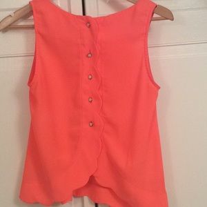 Coral ruffle hem tank